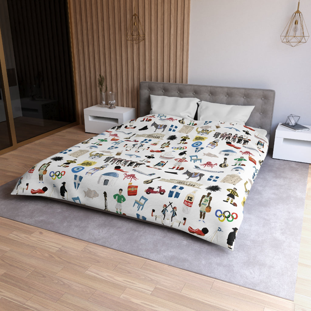 So You're Greek Playful Microfiber Duvet Cover – Fun Patterns for Kids' Rooms