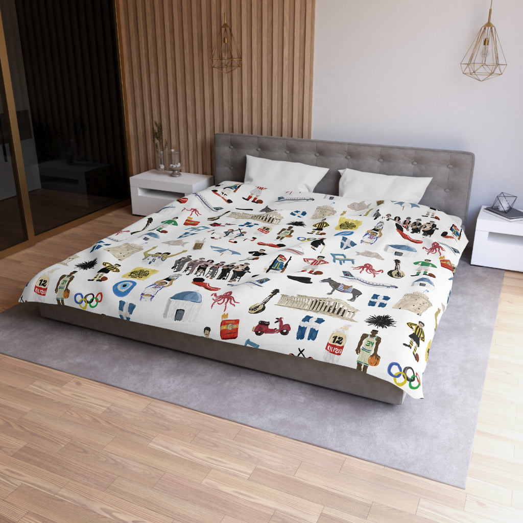 So You're Greek Playful Microfiber Duvet Cover – Fun Patterns for Kids' Rooms