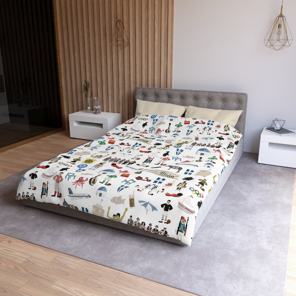 So You're Greek Playful Microfiber Duvet Cover – Fun Patterns for Kids' Rooms