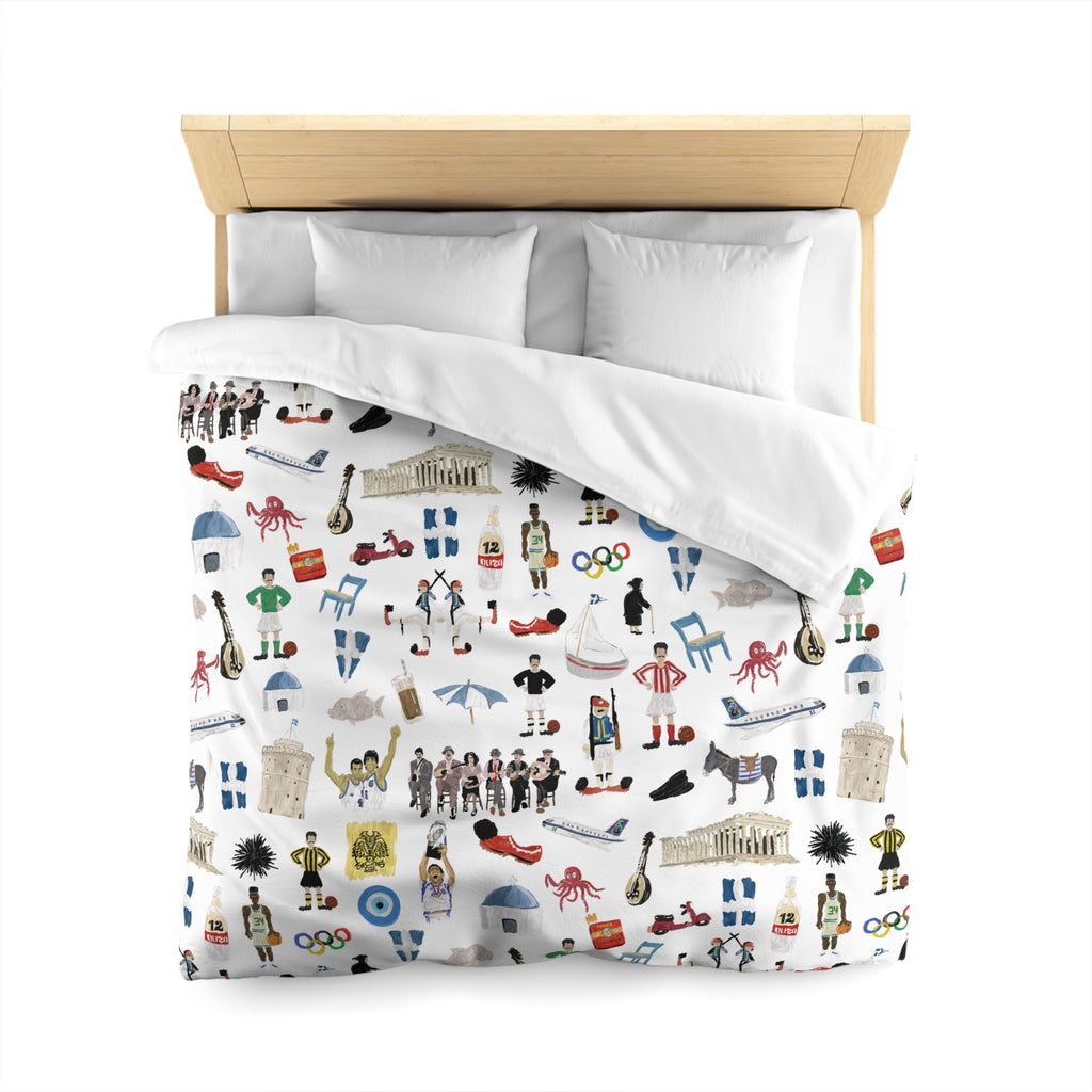 So You're Greek Playful Microfiber Duvet Cover – Fun Patterns for Kids' Rooms