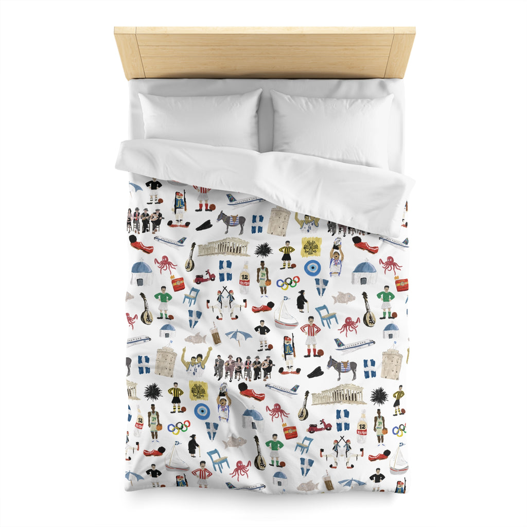 So You're Greek Playful Microfiber Duvet Cover – Fun Patterns for Kids' Rooms