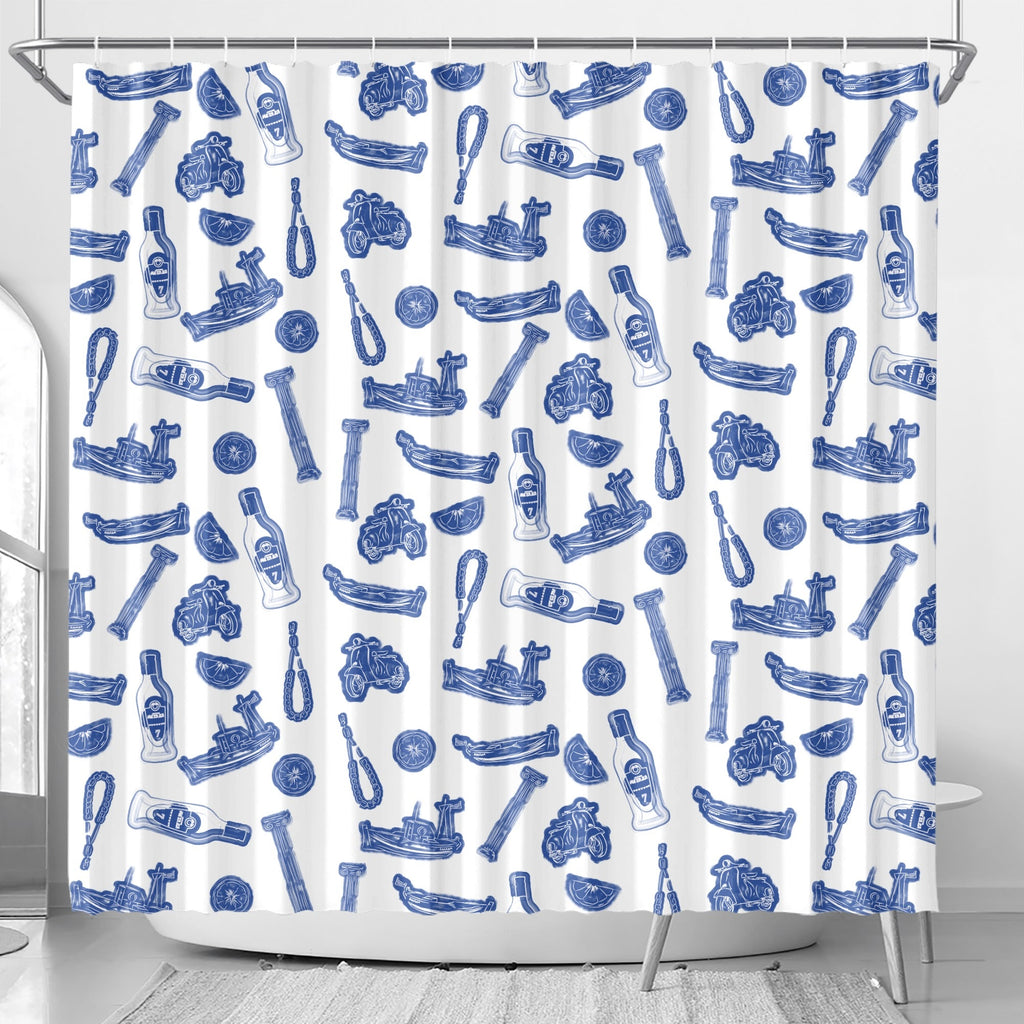 VOSRIO Social Club Blue Shower Curtain