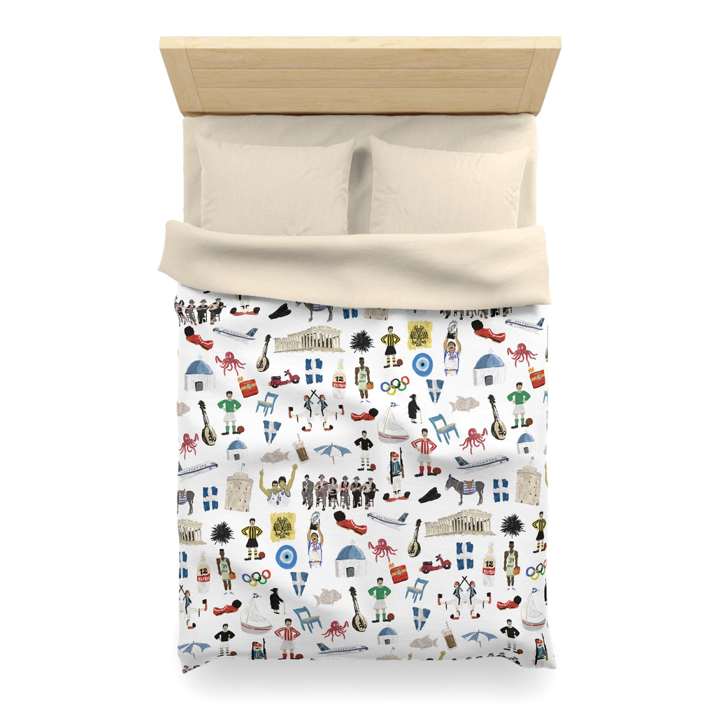 So You're Greek Playful Microfiber Duvet Cover – Fun Patterns for Kids' Rooms