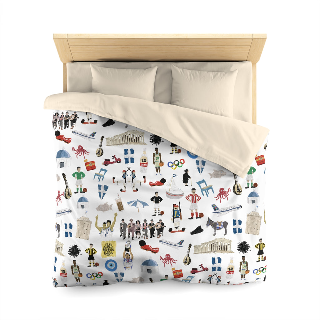 So You're Greek Playful Microfiber Duvet Cover – Fun Patterns for Kids' Rooms