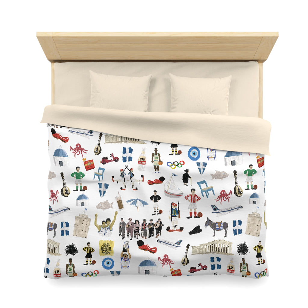 So You're Greek Playful Microfiber Duvet Cover – Fun Patterns for Kids' Rooms