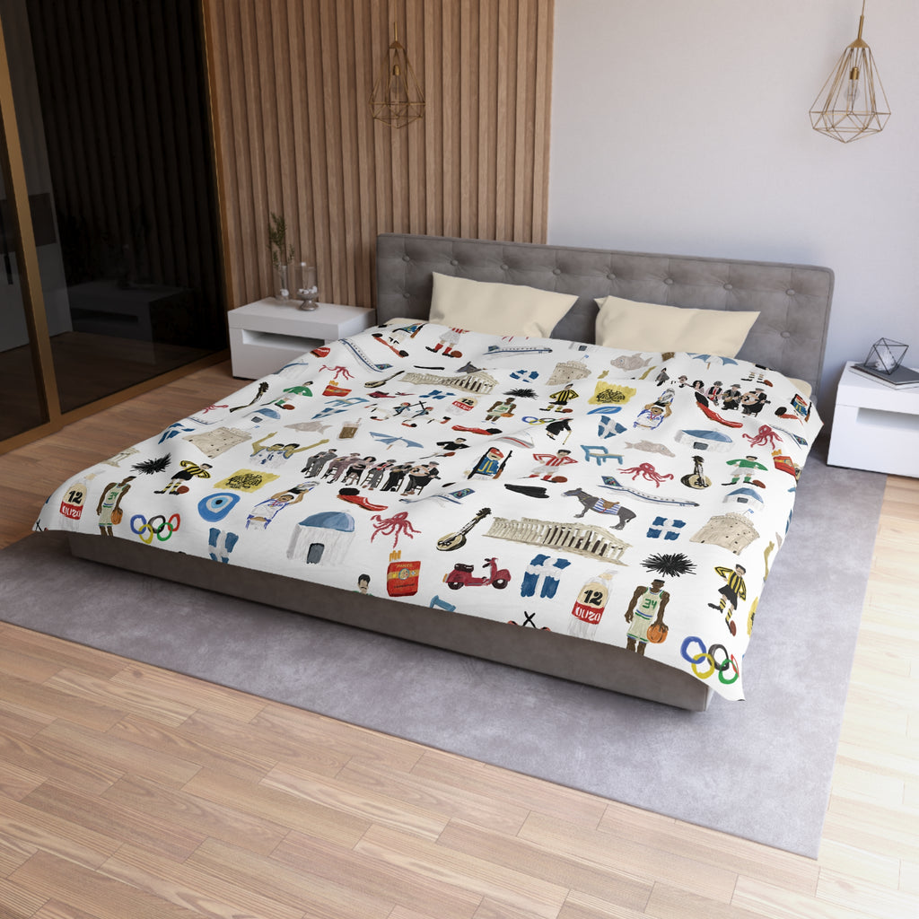So You're Greek Playful Microfiber Duvet Cover – Fun Patterns for Kids' Rooms