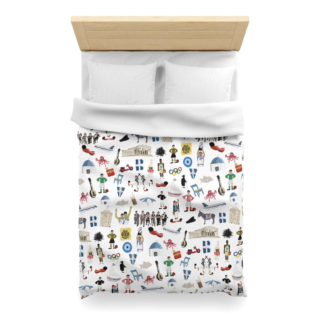 So You're Greek Playful Microfiber Duvet Cover – Fun Patterns for Kids' Rooms