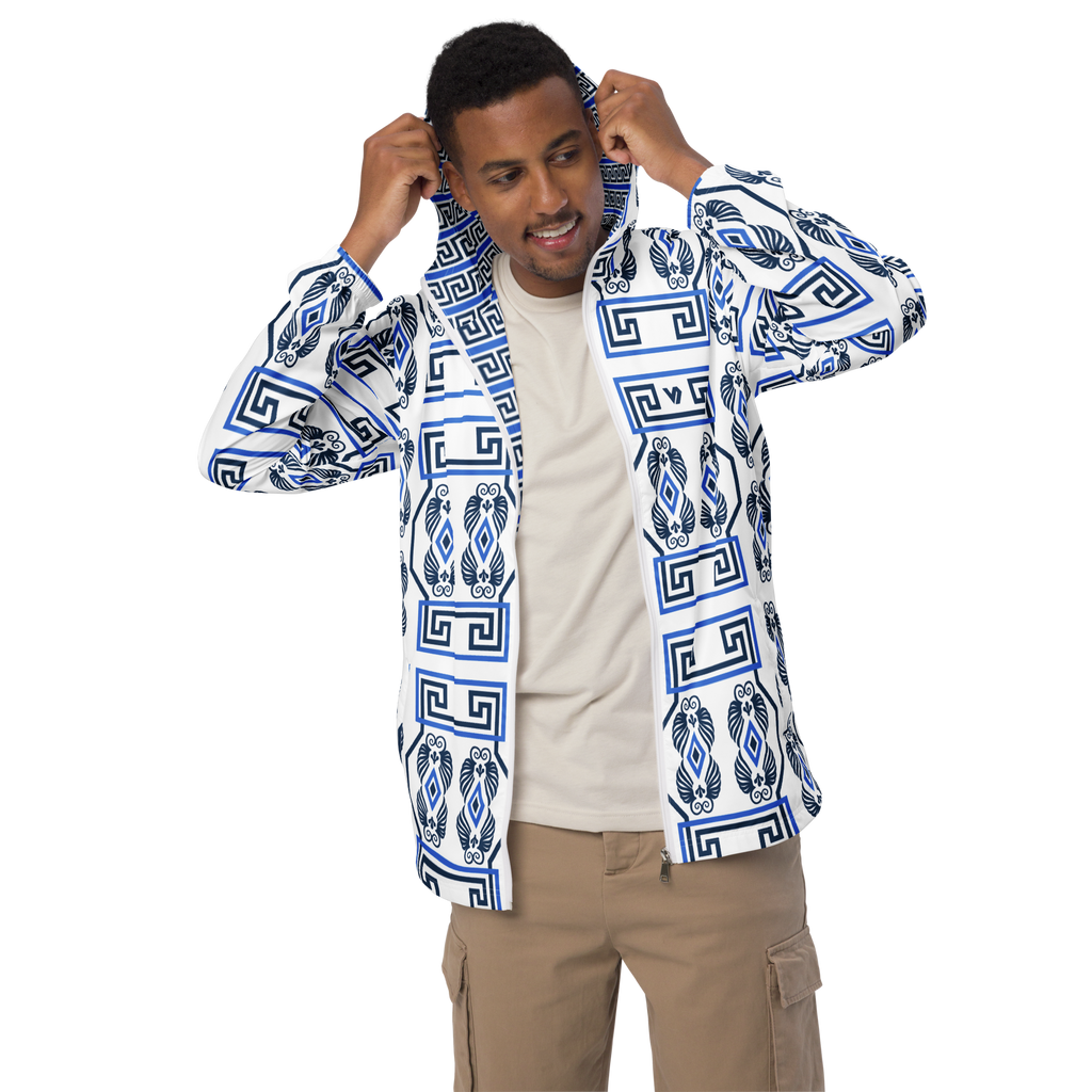 Greek Key White Men’s windbreaker