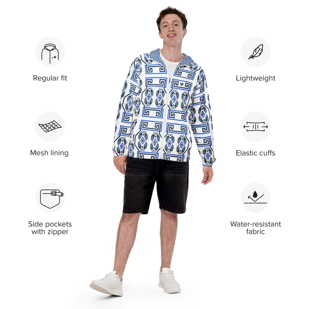 Greek Key White Men’s windbreaker