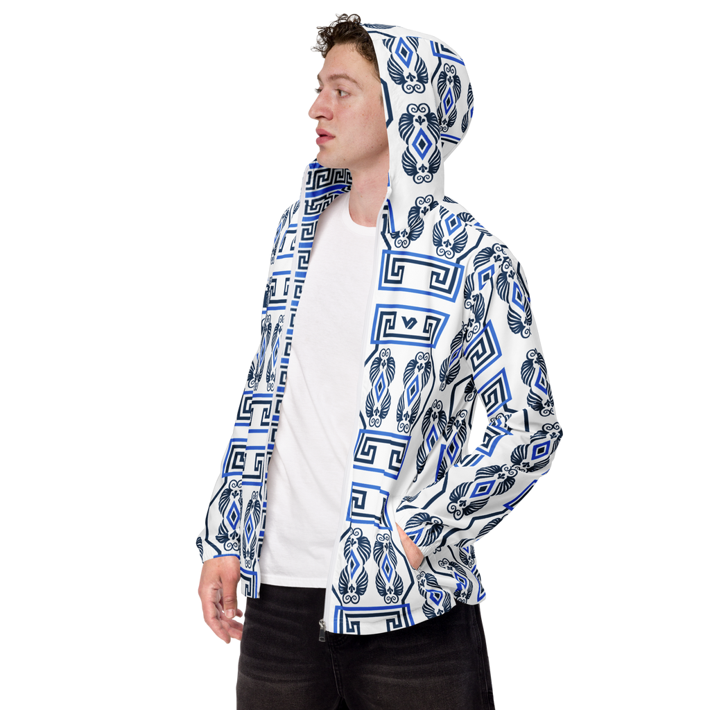 Greek Key White Men’s windbreaker