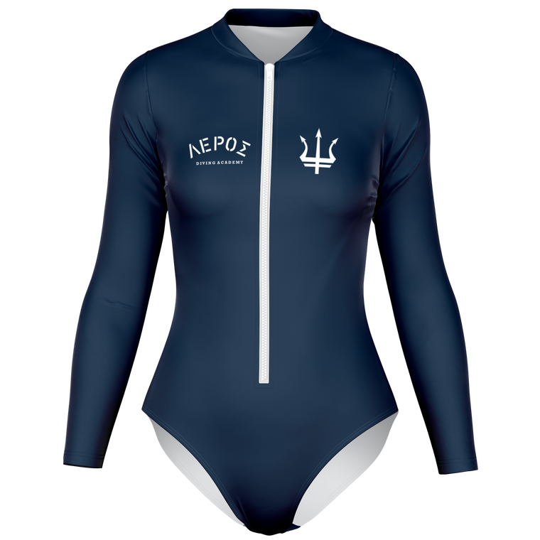 Leros Diving Academy 1991 Women's Navy Long Sleeve Body Suit