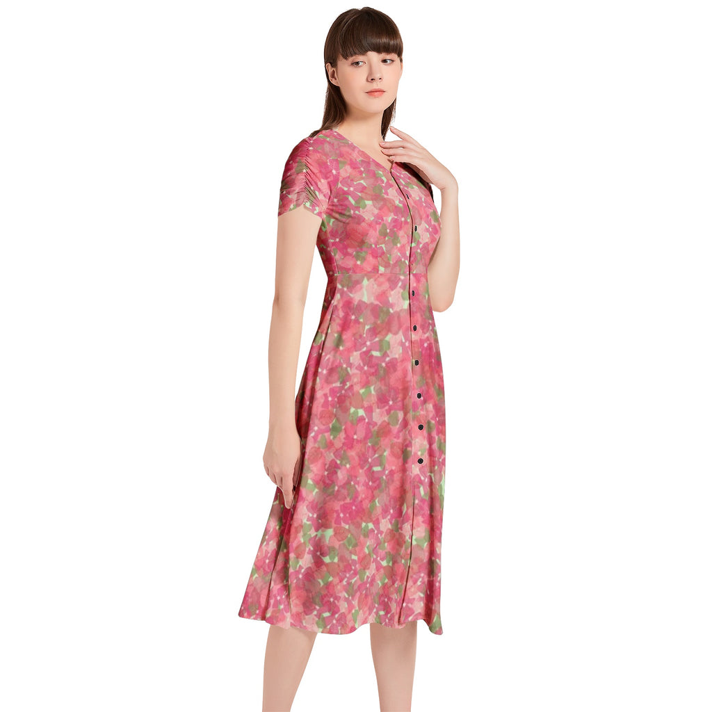 Leros Voukamvillia Sofia Loren Puff Sleeve Button Through Dress