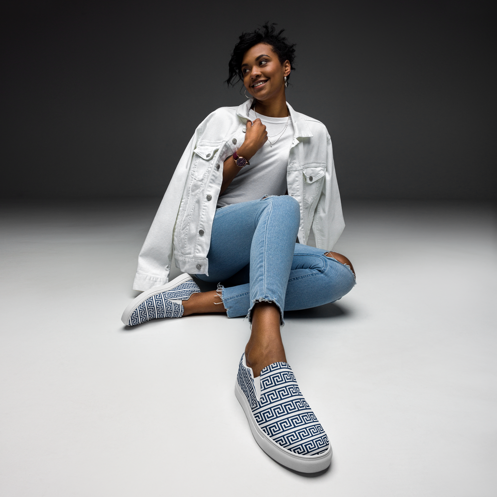 The Key Greek White Women’s slip-on canvas shoes