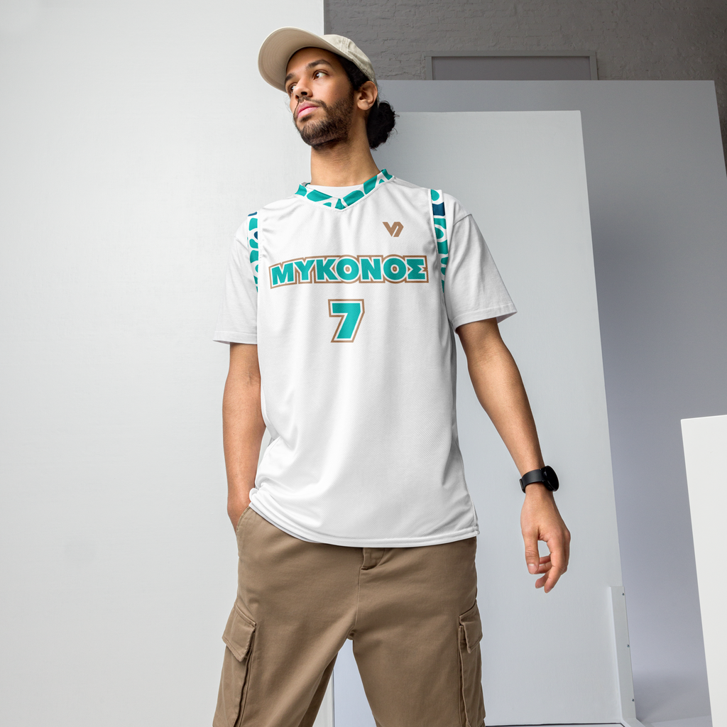 Mykonos Walk Home Recycled unisex basketball jersey