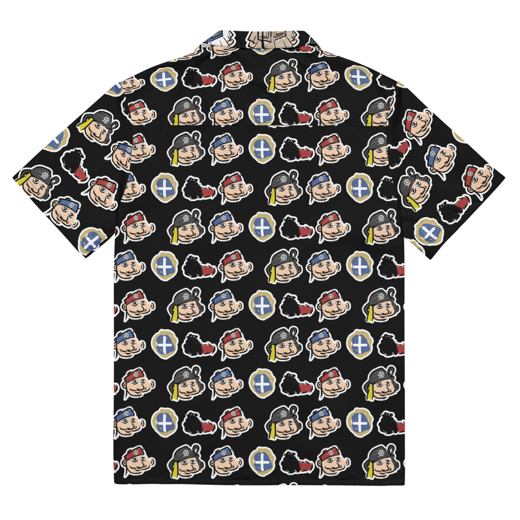 Happy Evzones Heads Black Hawaiian Unisex button shirt