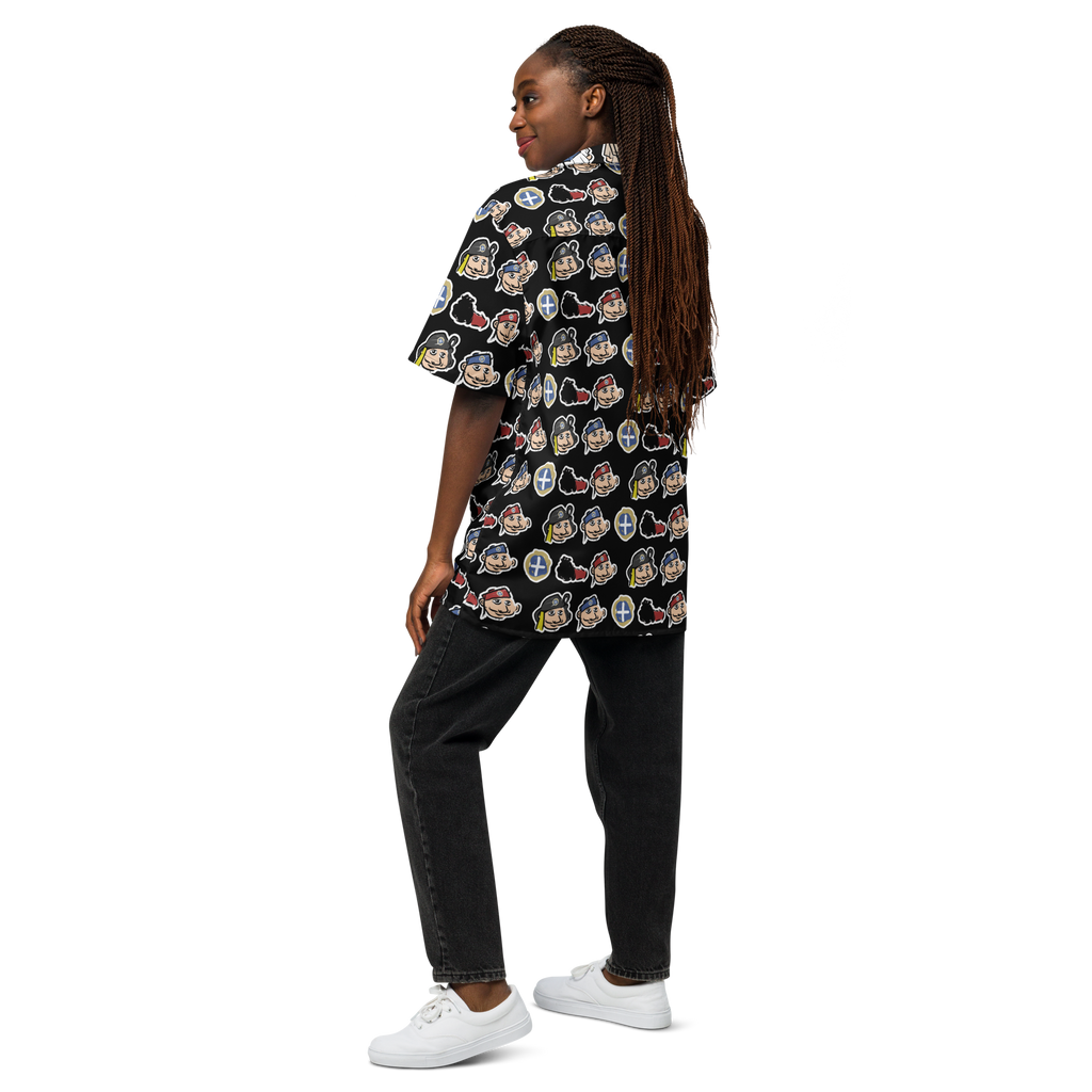 Happy Evzones Heads Black Hawaiian Unisex button shirt