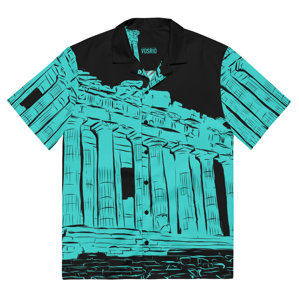 Athens Tourist Black Hawaiian Unisex button shirt