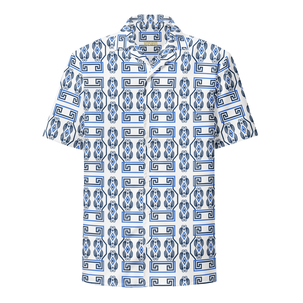 Greek Key Hawaiian Unisex πουκάμισο με κουμπί