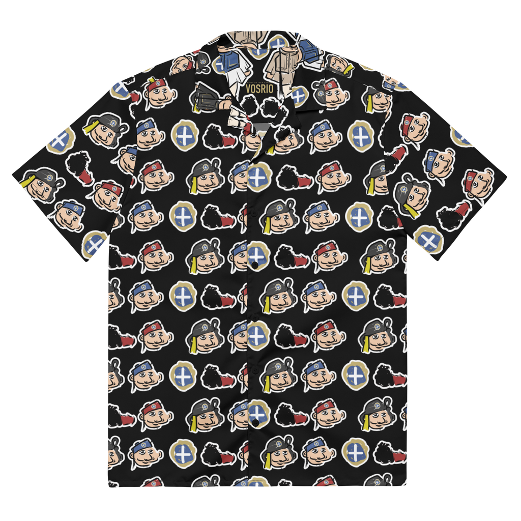 Happy Evzones Heads Black Hawaiian Unisex button shirt