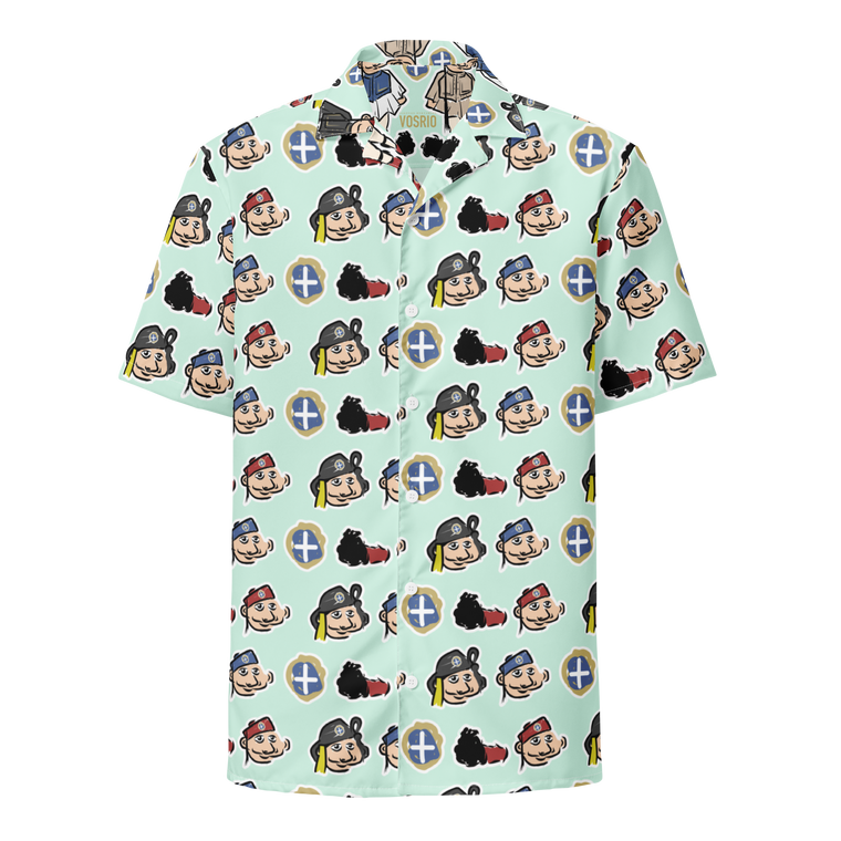 Happy Evzones Heads Aegean HawaiianUnisex button shirt