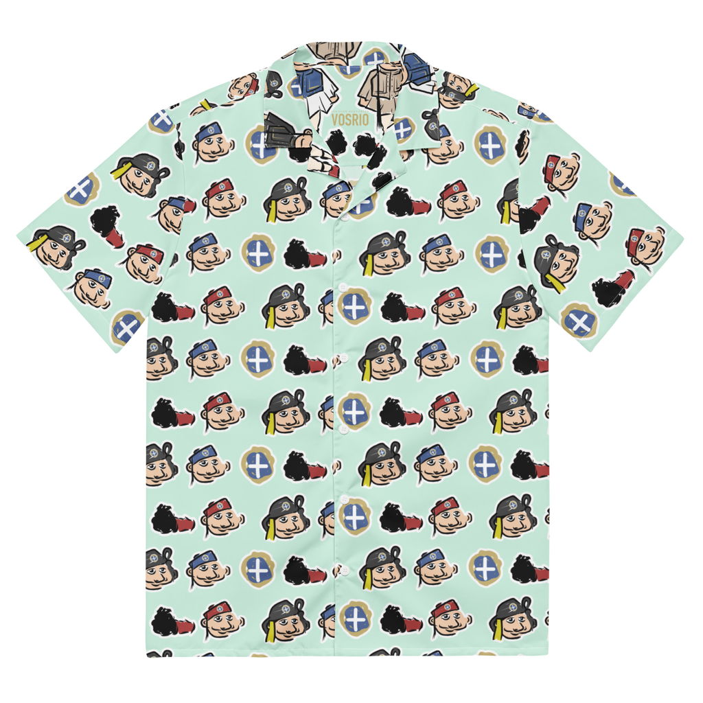 Happy Evzones Heads Aegean HawaiianUnisex button shirt