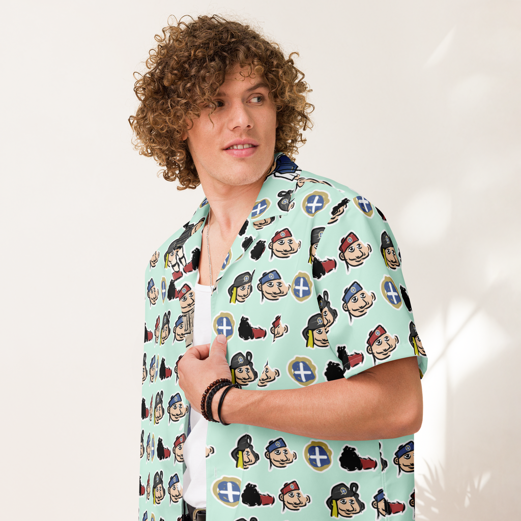 Happy Evzones Heads Aegean HawaiianUnisex button shirt