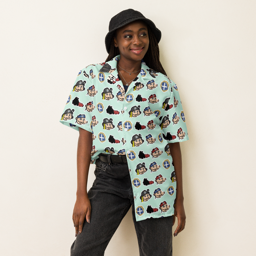 Happy Evzones Heads Aegean HawaiianUnisex button shirt