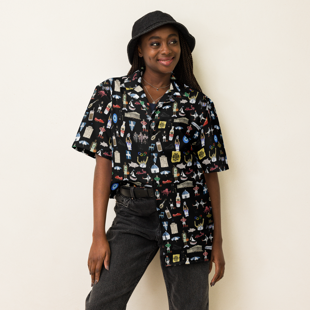 So You're Greek Black Hawaiian Unisex button shirt