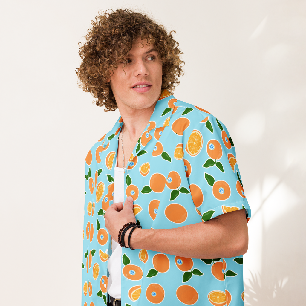 Organic Portokalada Hawaiian Unisex button shirt