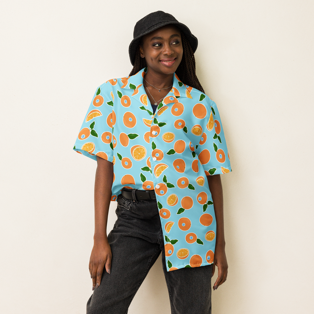 Organic Portokalada Hawaiian Unisex button shirt