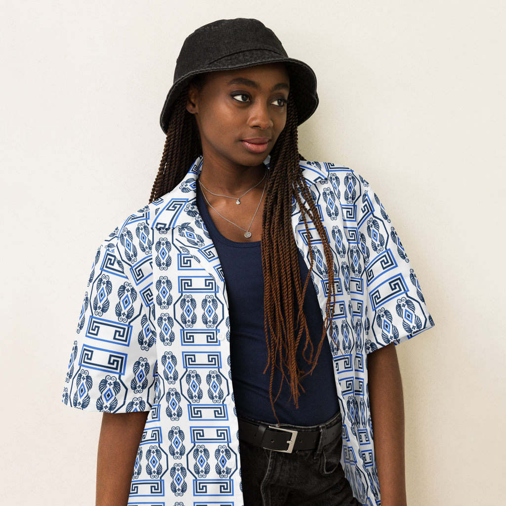 Greek Key Hawaiian Unisex button shirt