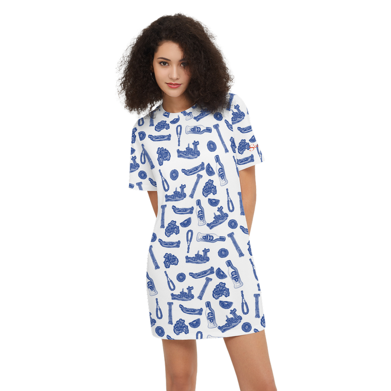 VOSRIO Social Club Blue Women's Short-Sleeve T-Shirt Dress-Heavyweight 225g