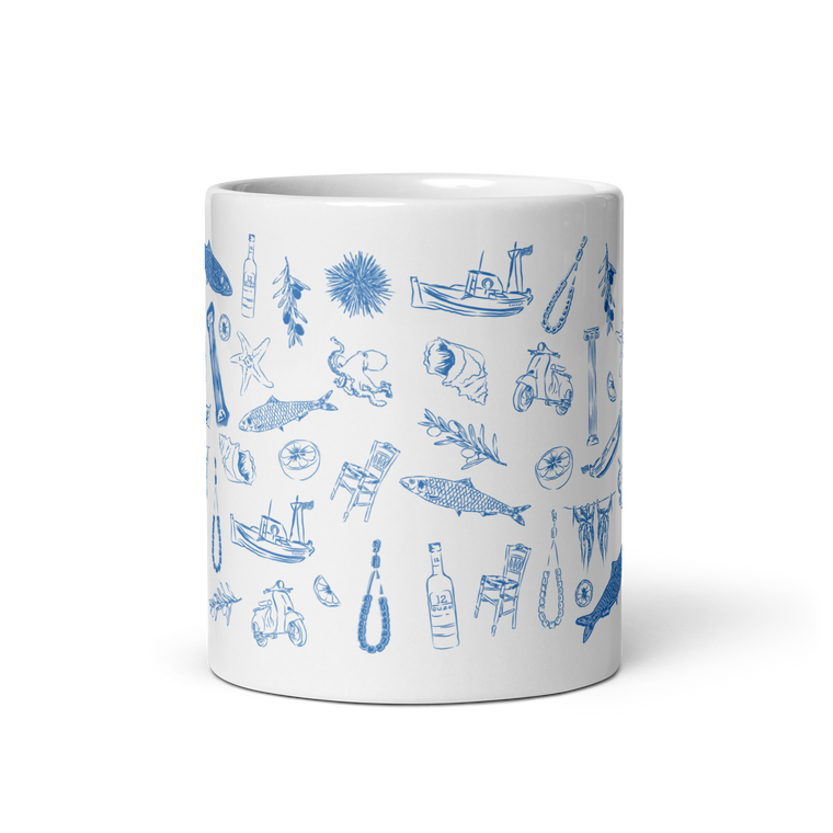 Greek Sardelles White glossy mug