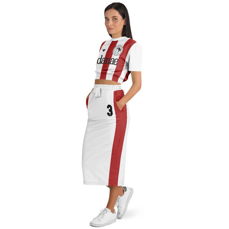 VOSRIO Athletic Danae 80's Cropped Short Sleeve Sweatshirt & Long Pocket Skirt
