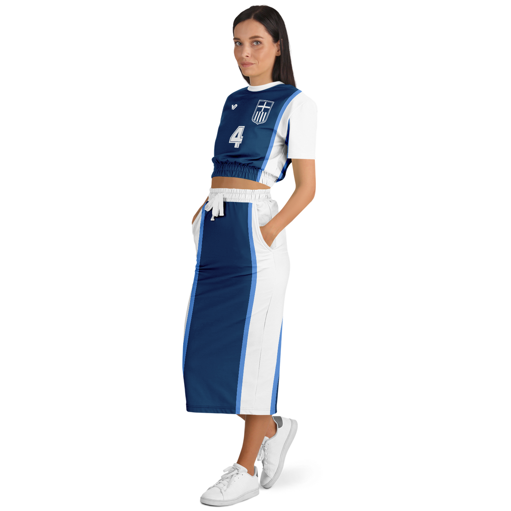 The Galis 87' VOSRIO Navy Cropped Short Sleeve Sweatshirt & Long Pocket Skirt