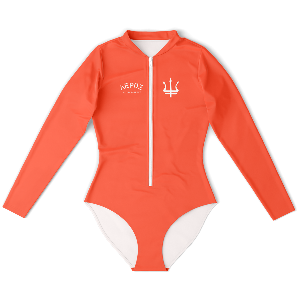 Leros Diving Academy 1991 Women's Orange Long Sleeve Body Suit