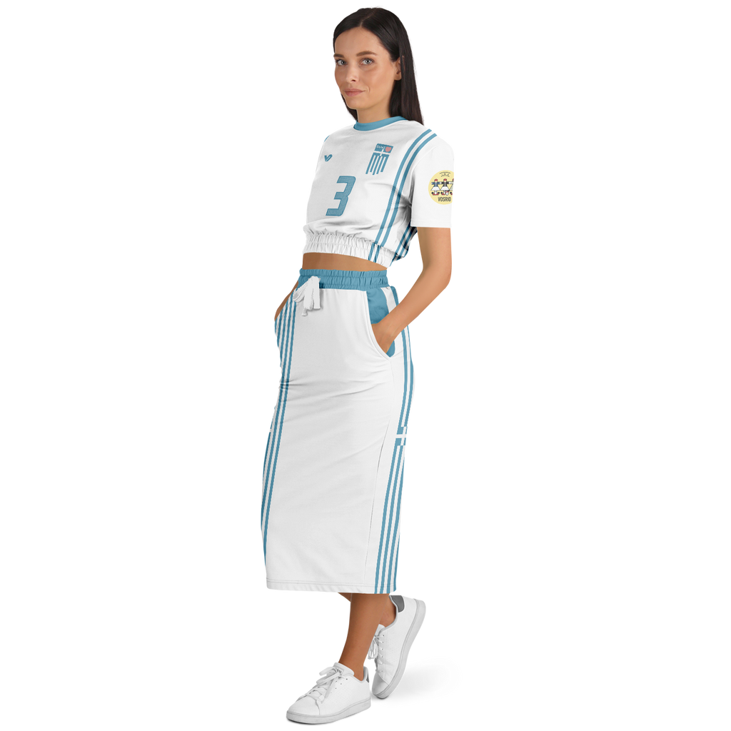 Hellas Athletic Represent Cropped Short Sleeve Sweatshirt & Long Pocket Skirt